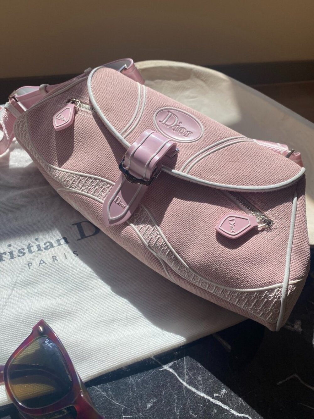 Rare Christian Dior Y2K Pink Canvas Crossbody Shoulder Bag – Iconic Style